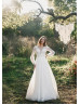 Long Sleeves Ivory Lace Tulle V Back Awesome Wedding Dress